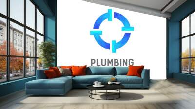 Plumbing service logo template, Water service logo, Plumbing Service logo in blue, Plumbing symbol Wall mural