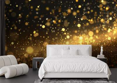 Abstract holiday background. Golden glittering stars swirls over black  Wall mural