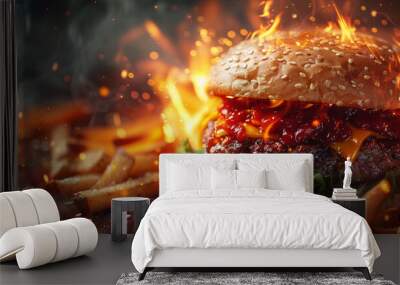 Appetizing burger close-up Wall mural