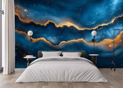 Beautiful blue background with gold sparkles Wall mural