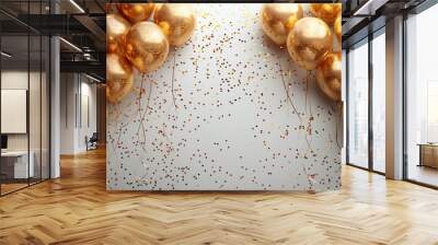 Golden balloons on white background Wall mural