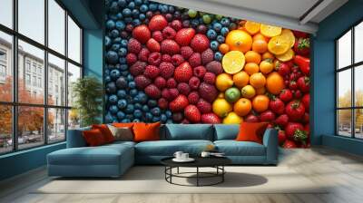 Heart made of fruits and berries in close-up Wall mural