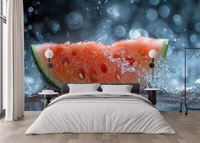 Juicy slices of cut watermelon with seeds close-up Wall mural