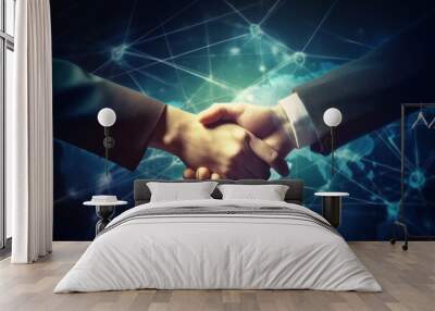 Business man handshake, teamwork, global technology, partnership, digital concept Wall mural