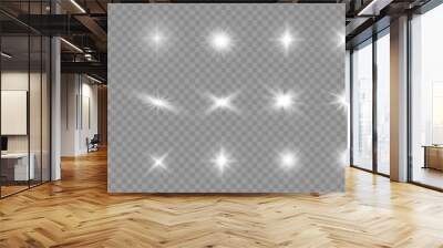 Glow bright light star, white sun rays, sunshine. Wall mural