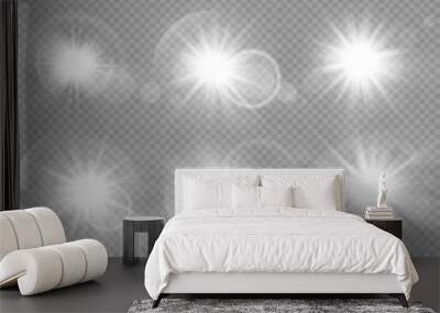 Glow light star, yellow sun rays, gold glare bokeh Wall mural