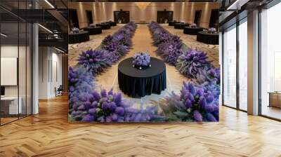 Interior of a hotel lobby decorated with purple lavender flowers. Wall mural