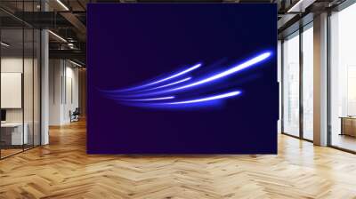 Lines in the shape of a comet against a dark background. Illustration of high speed concept. Curved light trail stretched upward. Vector Illustration. Wall mural