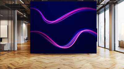 Neon light effect on a winding street. Speed light streaks vector background with blurred fast moving light effect, blue purple colors on black. Wall mural