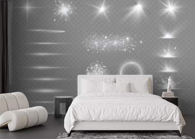 White light effect, spotlights, flare stars, dust. Wall mural