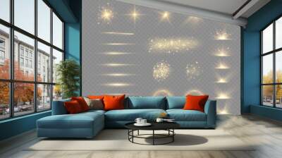 Yellow light effect, spotlights, flare stars dust. Wall mural