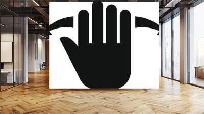 A black icon illustrating a hand performing a swipe gesture for touchscreen devices Wall mural