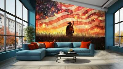 Astonishing American independence day fireworks night. Patriotic holiday. Generate Ai Wall mural