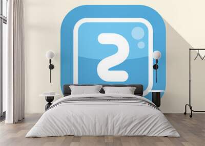 Blue rounded square icon with long shadow, showing number two, for application button or web design element Wall mural