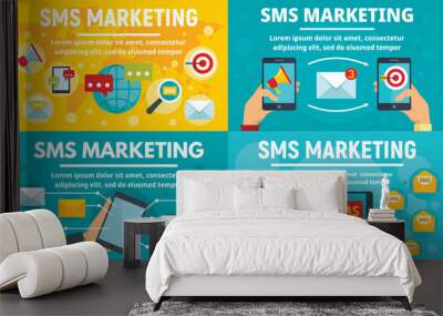 Business sms marketing banner set. Flat illustration of business sms marketing vector banner set for web design Wall mural