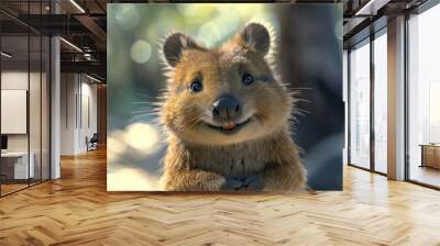 Close-up of a happy quokka outdoors with a bokeh background Wall mural