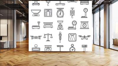 Digital weigh scales icons set. Outline set of digital weigh scales vector icons for web design isolated on white background Wall mural