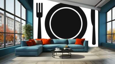 Fork plate icon simple vector. Dish lunch Wall mural