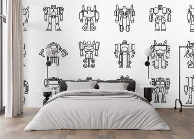 Futuristic robot-transformer icons set. Outline set of futuristic robot-transformer vector icons for web design isolated on white background Wall mural