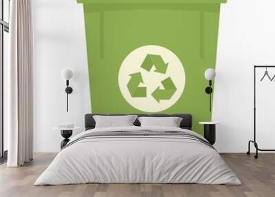 green recycle bin icon flat isolated vector Wall mural