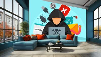 Hacker activity concept background. Flat illustration of hacker activity vector concept background for web design Wall mural