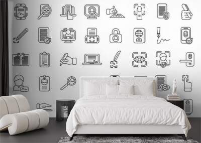 Handwriting identification icons set outline vector. Access approve. Biometric finger Wall mural