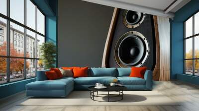 High end audiophile speaker system with walnut wood veneer playing loud music Wall mural