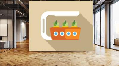 Home gardening equipment growing plants under led light, flat vector illustration with long shadow Wall mural