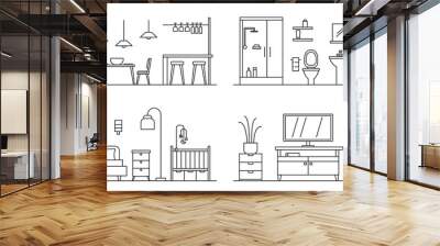 House interior banner set. Outline illustration of house interior vector banner set for web design Wall mural