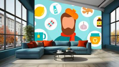 Man flu banner. Flat illustration of man flu vector banner for web design Wall mural