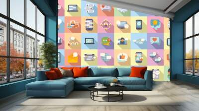 Messaging network icons set flat vector. Share star. People data Wall mural