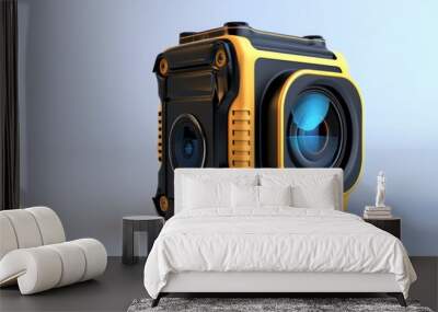 Modern action camera with a big and a small lens is standing on a white background Wall mural