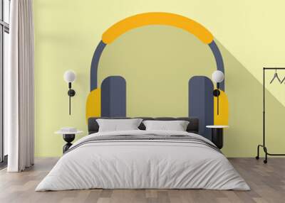 Modern minimalist icon depicting a pair of yellow and black headphones in flat design style Wall mural