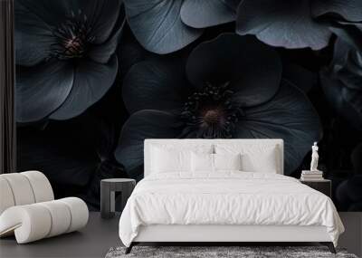 Mysterious Black flowers. Nature summer floral. Generate Ai Wall mural