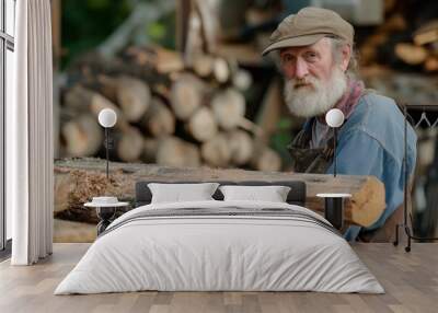 Portrait of a skilled elderly carpenter with a gaze that reflects years of experience Wall mural