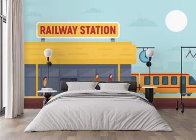 Railway station concept banner. Flat illustration of railway station vector concept banner for web design Wall mural