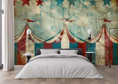 Retroinspired design with faded circus tents and stars on a textured backdrop Wall mural