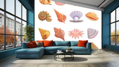 Sea shell beach icons set. Cartoon illustration of 16 Sea shell beach tropical underwater vector icons for web Wall mural