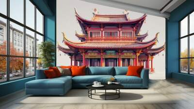 Serene view of an ornate chinese temple with intricate architectural details Wall mural