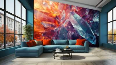 Shimmering Abstract crystal background. Low polygonal and shiny diamonds scattered throughout frame. Generate AI Wall mural