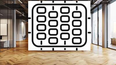 Simple black and white line art icon representing a top view of a waffle iron Wall mural