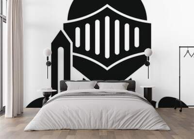 Simple vector icon of a knight holding a sword in front of their face Wall mural