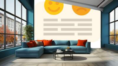 Speech bubble with a customer feedback survey with a positive and negative emoji above Wall mural