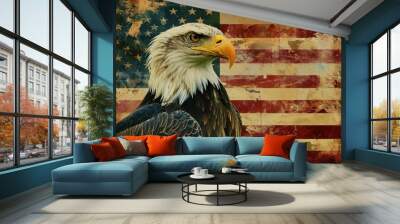 Striking Bald eagle american flag states. Majestic stars. Generate Ai Wall mural