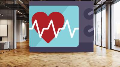 This heartbeat monitor is displaying a normal sinus rhythm with a red heart symbol Wall mural