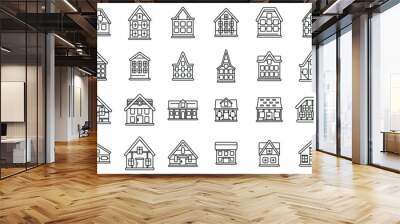 Traditional german houses icons set. This set of german traditional houses line icons is showing residential buildings Wall mural