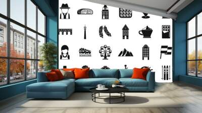 Vienna icons set simple vector. Austria architecture. City history opera Wall mural