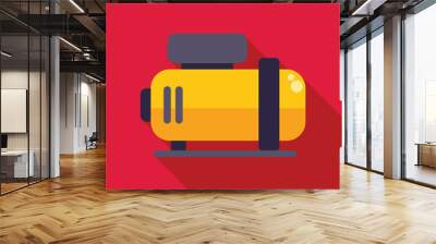 Yellow air compressor providing compressed air for industrial use, with a long shadow on a red background Wall mural