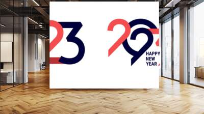 2023 logo text black and red design set. Design template Celebration typography poster, banner or greeting card for Happy New Year. Vector Illustration 2023 numbers on white background. Wall mural