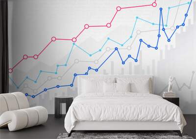 Abstract financial chart with trend line graph and numbers in stock market. Mockup template ready for your design. Vector illustration. Isolated on white background Wall mural